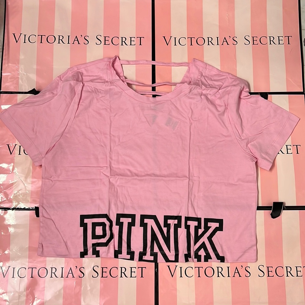 VS Pink crop strapped back pink tee